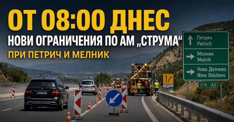 ОТ 08:00 ДНЕС: Ограничения по АМ „Струма“ при Петрич и Мелник