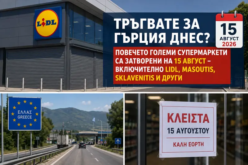 Затворени супермаркети в Гърция на 15 август 2026 г. – Lidl, Masoutis и Sklavenitis