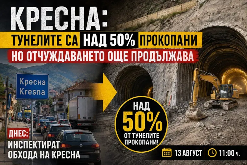 Строителна площадка на тунел от обходния път на Кресна