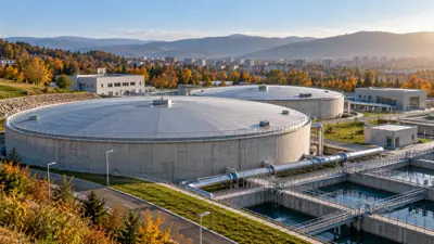 Илюстративно изображение на модерен водоснабдителен резервоар и съоръжения за питейна вода