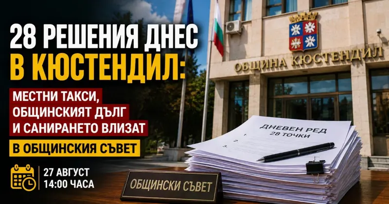 28 решения днес в Кюстендил: местни такси, общинският дълг и санирането влизат в Общинския съвет