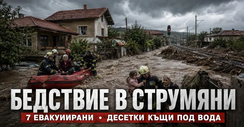 БЕДСТВИЕ В СТРУМЯНИ: 7 души евакуирани, десетки къщи под вода, без ток, вода и влакове