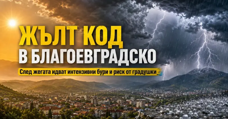 ЖЪЛТ КОД В БЛАГОЕВГРАДСКО: След жегата идват интензивни бури и риск от градушки