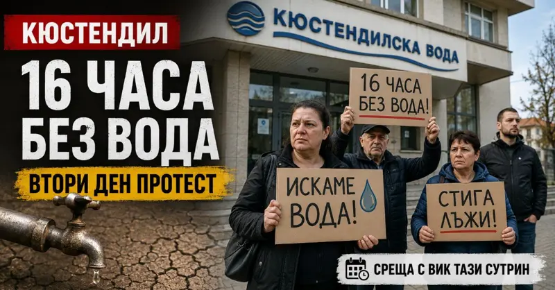 Кюстендил влиза във втори ден на водния протест: 16 часа без вода и среща с ВиК тази сутрин