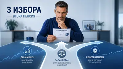 Човек работи на лаптоп с финансови графики на заден план, символизиращи пенсионното планиране.