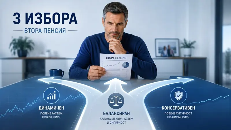 Човек работи на лаптоп с финансови графики на заден план, символизиращи пенсионното планиране.