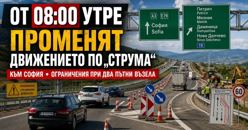ОТ 08:00 УТРЕ ПРОМЕНЯТ ДВИЖЕНИЕТО ПО АМ „СТРУМА“: ограничения към София при два пътни възела