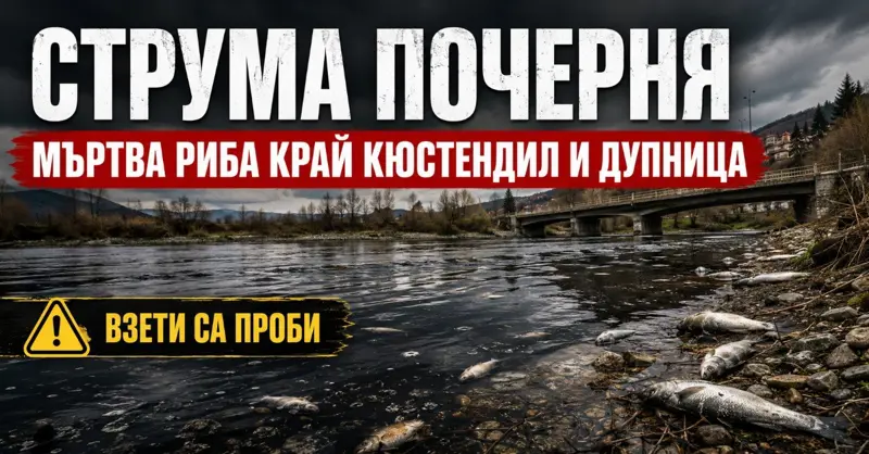 ТРЕВОГА ПО СТРУМА: Реката почерня, множество мъртви риби край Кюстендил и Дупница