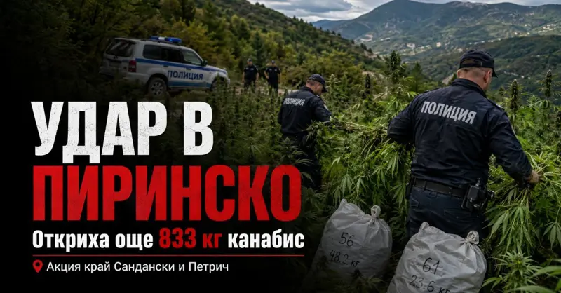 НОВ УДАР В ПИРИНСКО: Откриха още 833 кг канабис край Сандански и Петрич
