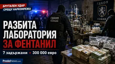 Екипи на ГДБОП и експерти по време на акция в нелегална лаборатория за наркотици.