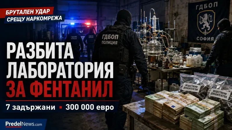 Екипи на ГДБОП и експерти по време на акция в нелегална лаборатория за наркотици.