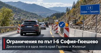 ОГРАНИЧЕНИЯ ДНЕС ПО ПЪТЯ СОФИЯ–ГЮЕШЕВО: движението е в една лента край Гърляно и Жиленци