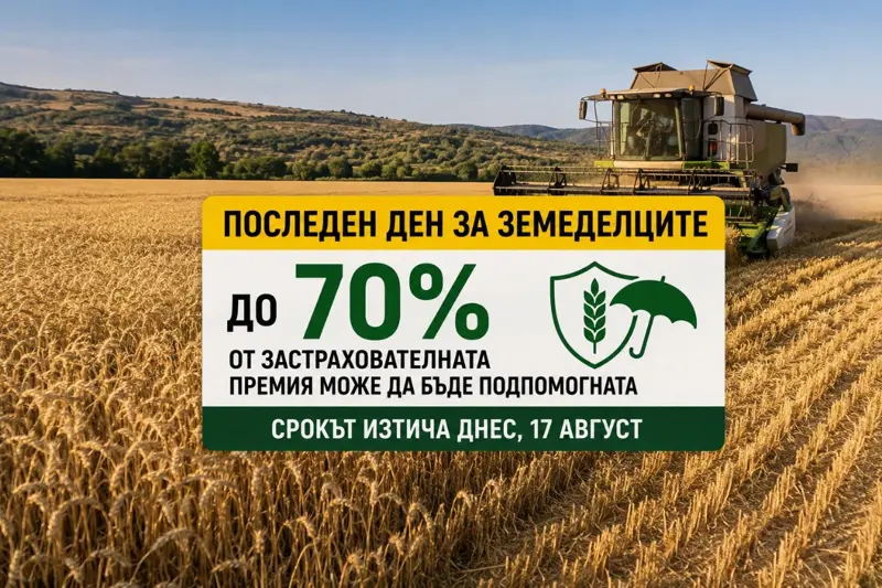 Фермер работи на лаптоп с гледка към земеделски ниви