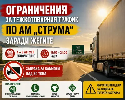 Тежкотоварни камиони, спрени на магистрала в летните жеги