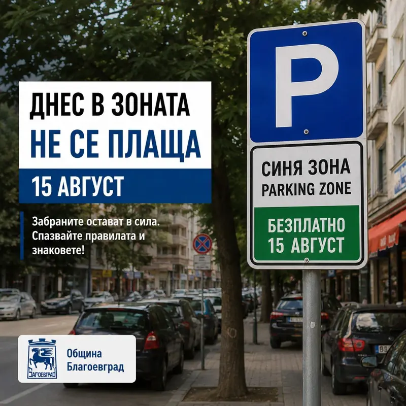 Улица в центъра на Благоевград с обозначено място за паркиране.
